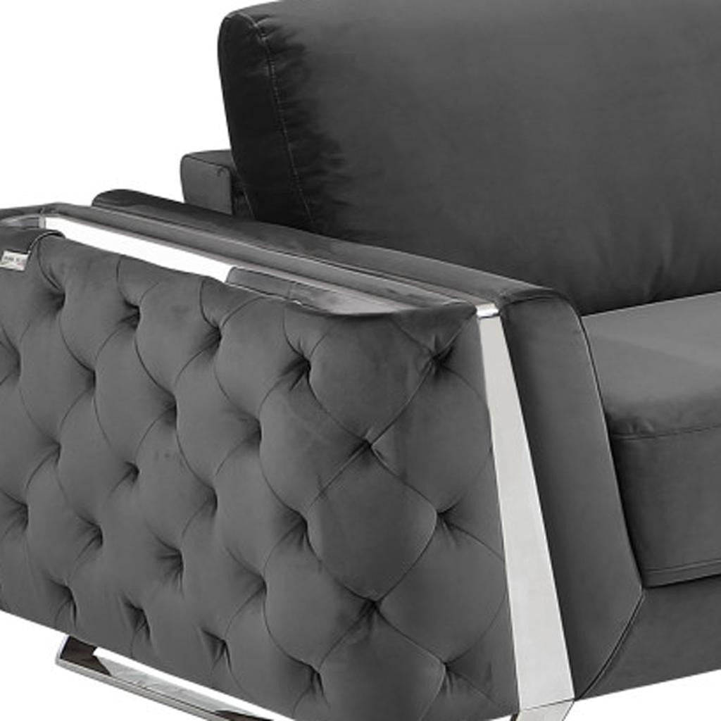 Two Piece Indoor Dark Gray Italian Leather Five Person Seating Set