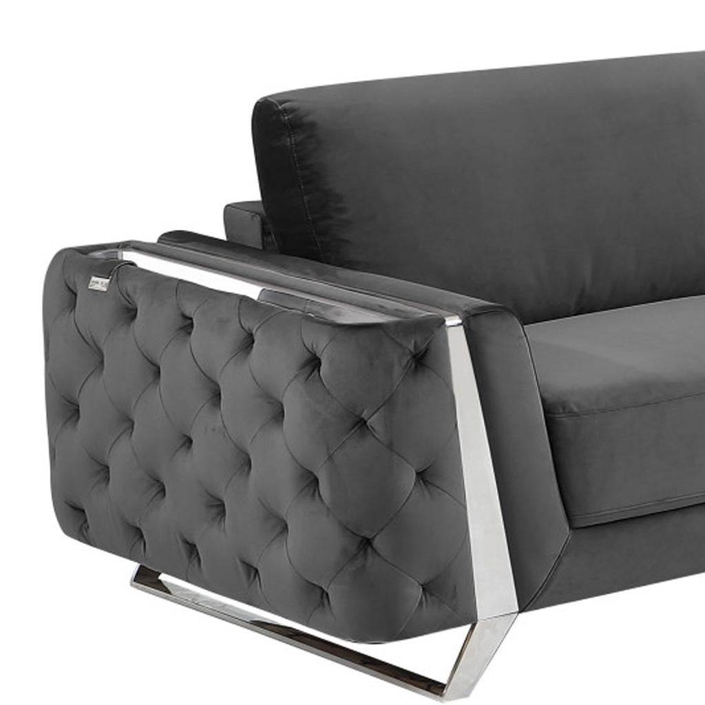 Two Piece Indoor Dark Gray Italian Leather Five Person Seating Set