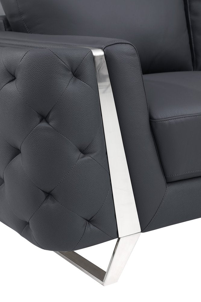 50" Beige And Gold Genuine Leather Tufted Club Chair