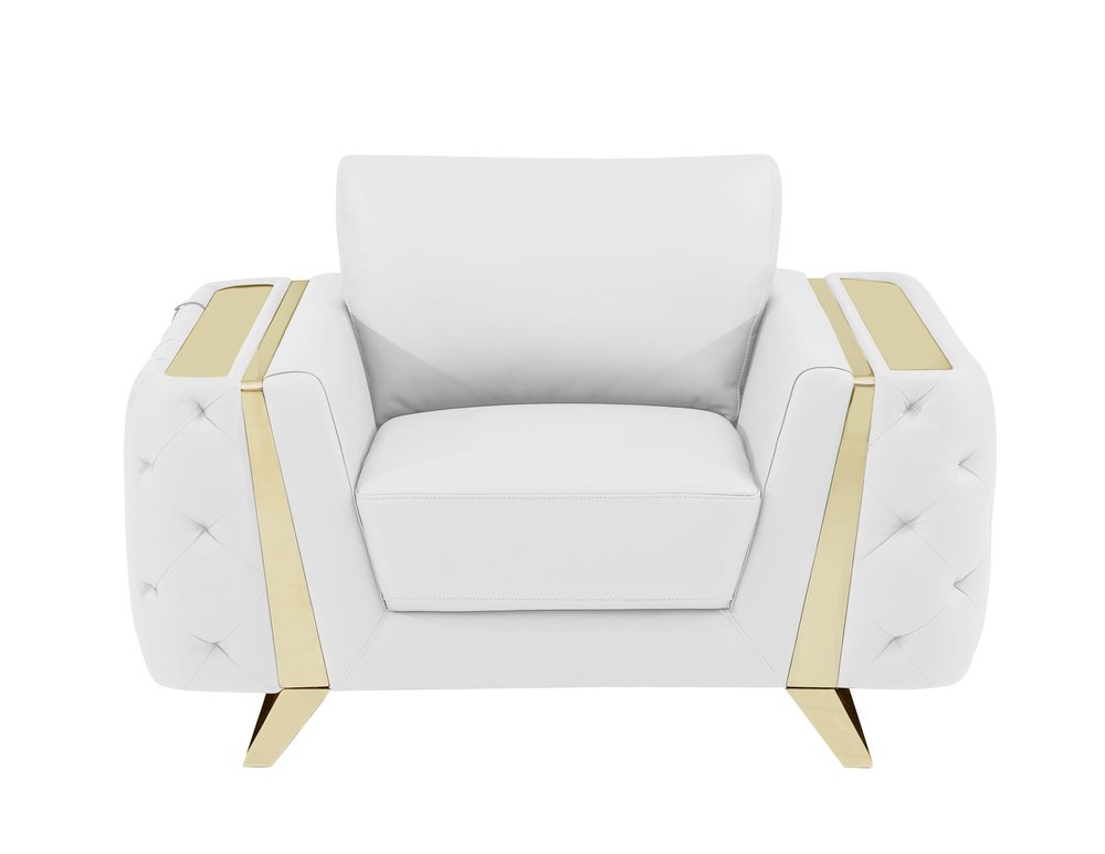 50" Beige And Gold Genuine Leather Tufted Club Chair