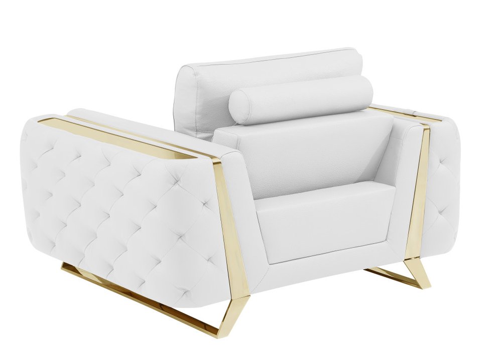 50" Beige And Gold Genuine Leather Tufted Club Chair