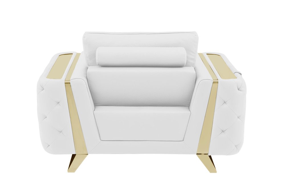 50" Beige And Gold Genuine Leather Tufted Club Chair