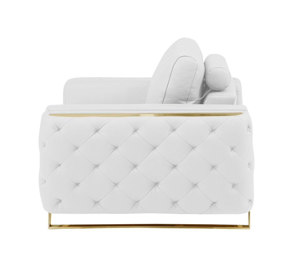 50" Beige And Gold Genuine Leather Tufted Club Chair
