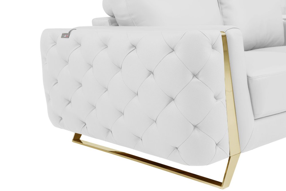 50" Beige And Gold Genuine Leather Tufted Club Chair