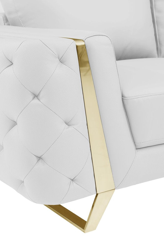 50" Beige And Gold Genuine Leather Tufted Club Chair