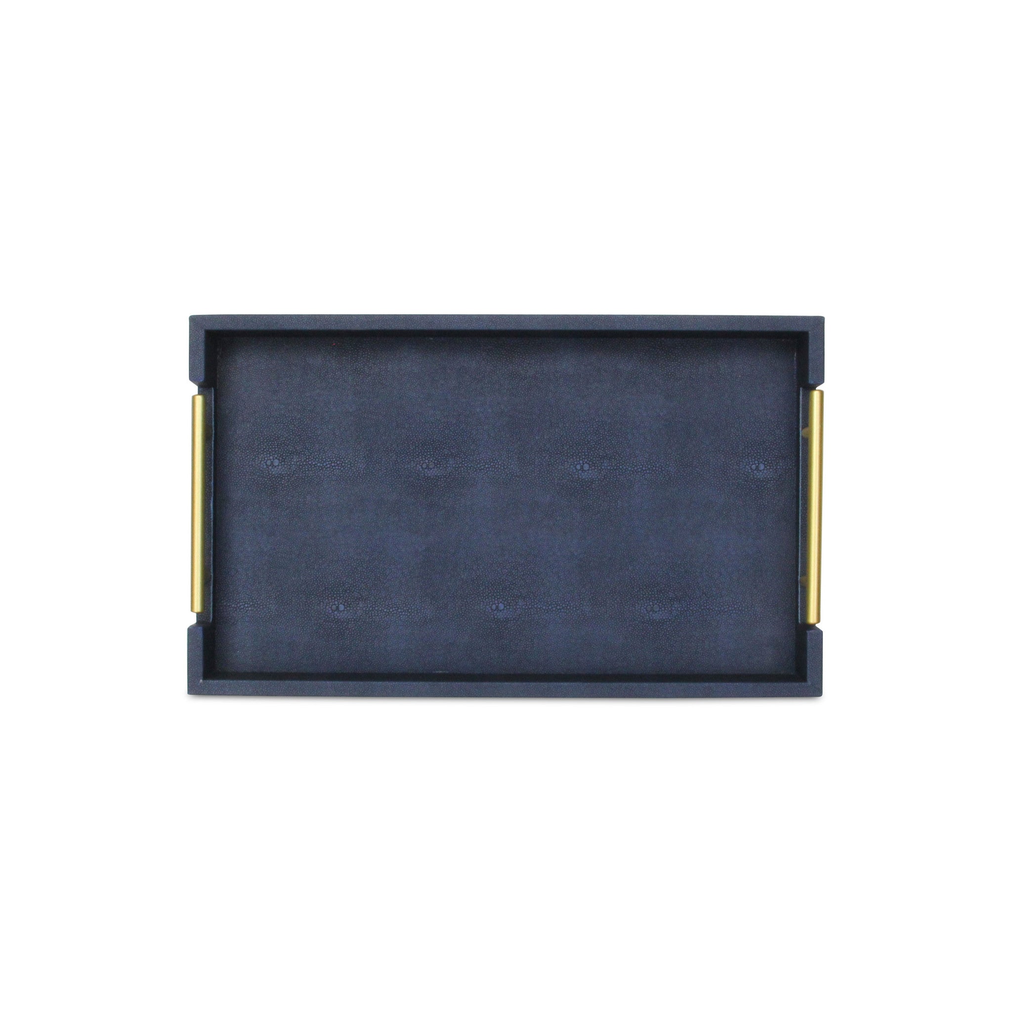 16" Navy Blue Wood Faux Shagreen Serving Tray With Handles