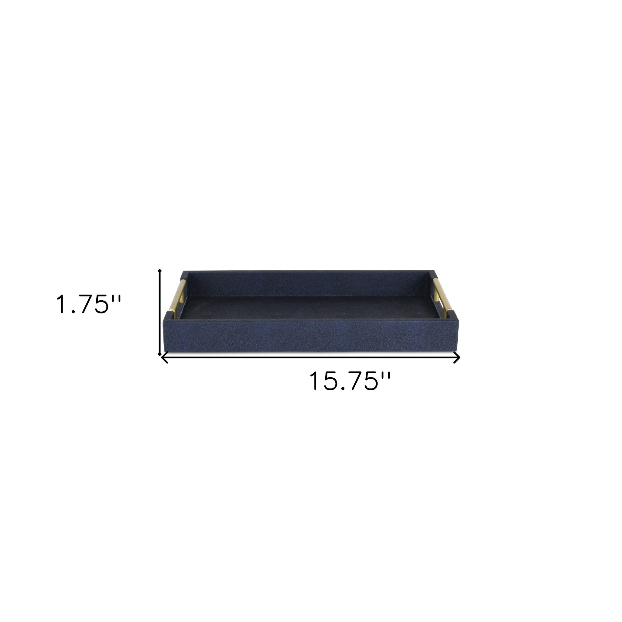 16" Navy Blue Wood Faux Shagreen Serving Tray With Handles