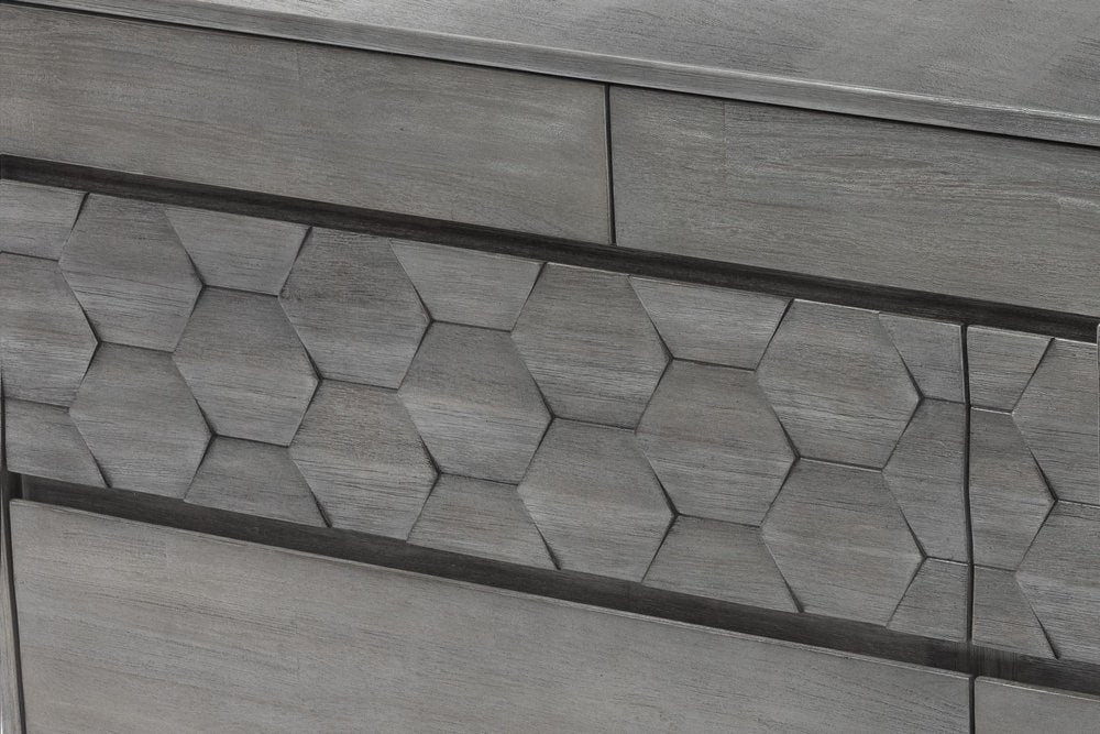 61" Gray Solid Wood Six Drawer Double Dresser