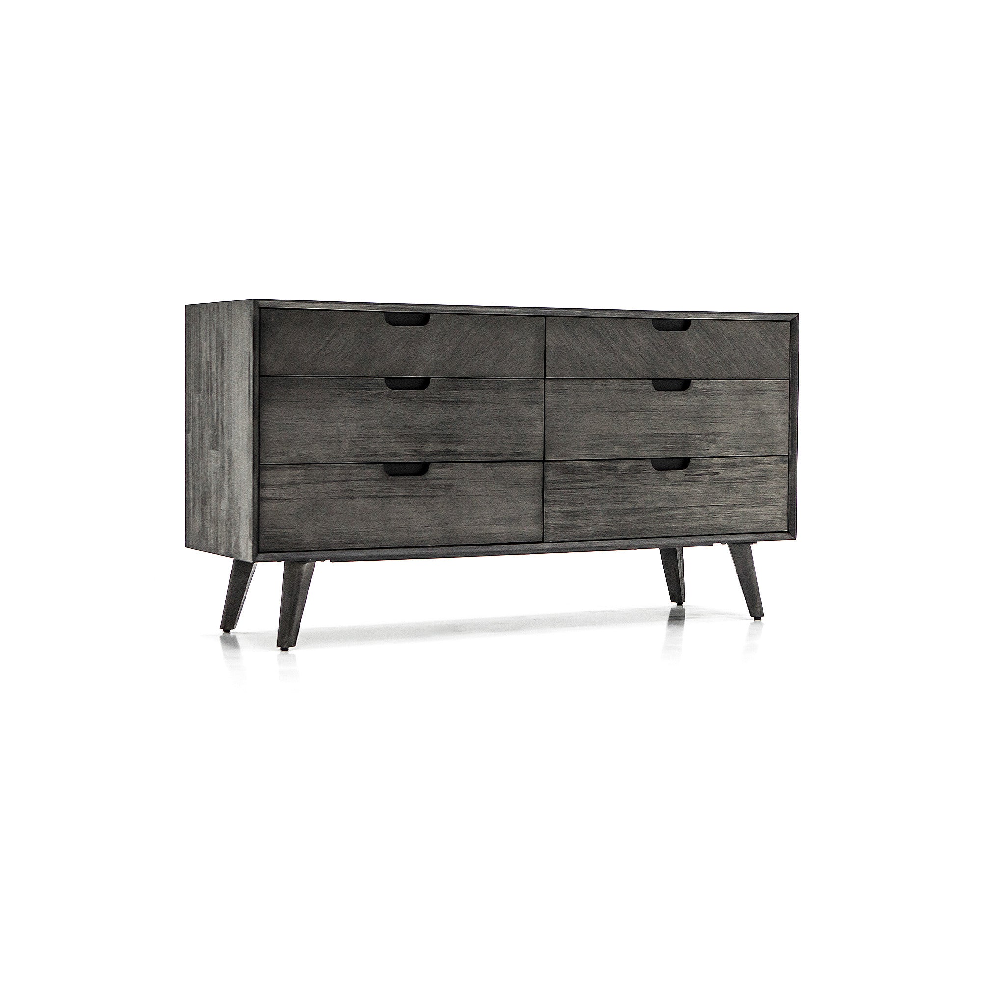 61" Gray Solid Wood Six Drawer Double Dresser