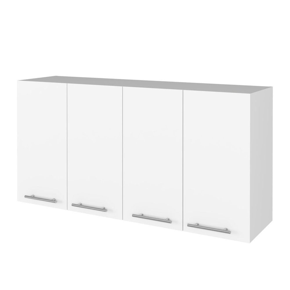54" Oak and White Wood Flat Door Rolling Kitchen Island Set With Storage
