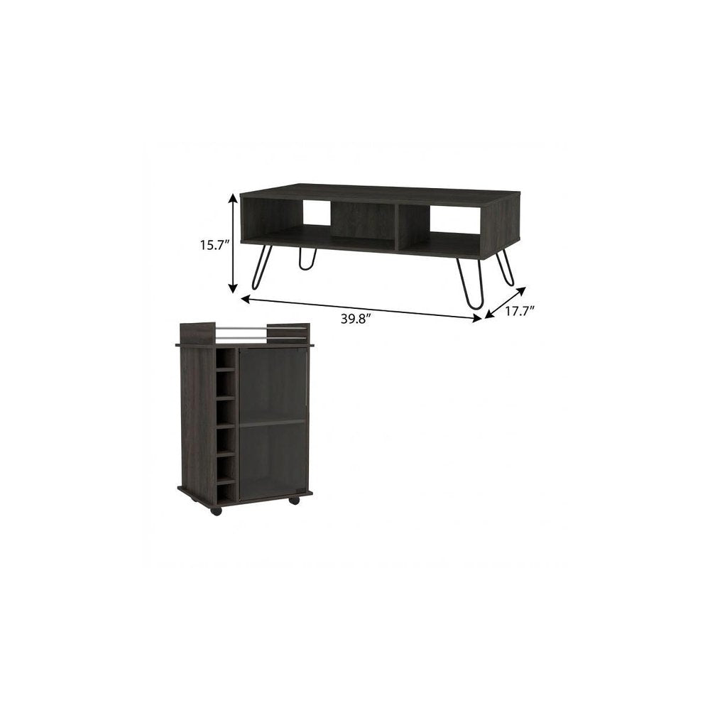 Set of Two Espresso and Black Wood and Metal Furniture Set
