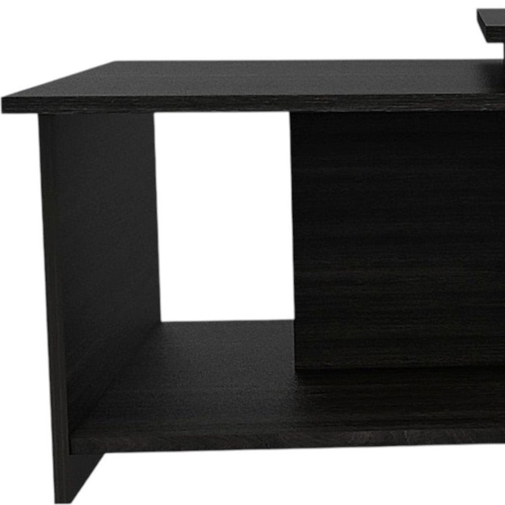 Set of Two Espresso and Black Wood Floor Shelf Furniture Set