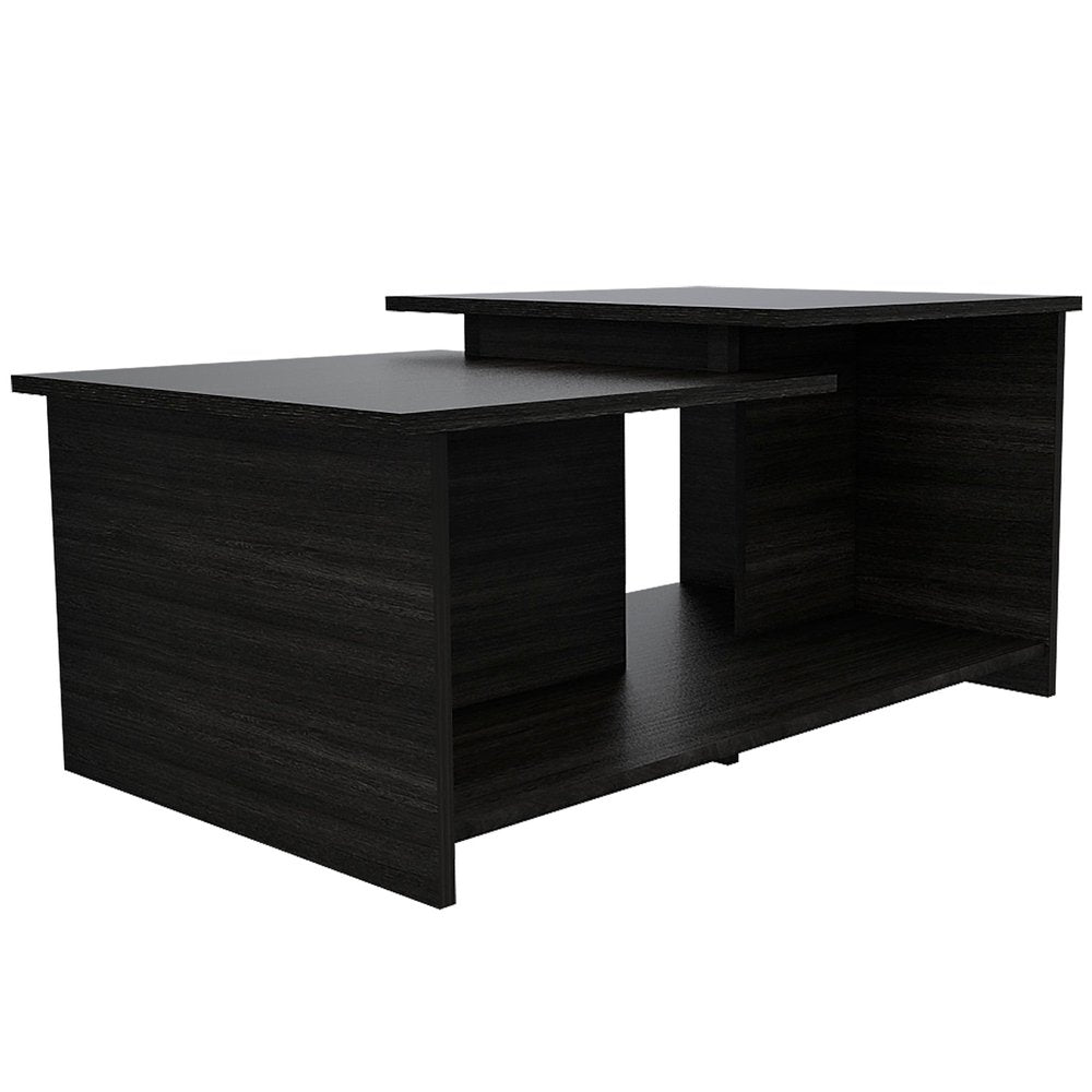 Set of Two Espresso and Black Wood Floor Shelf Furniture Set