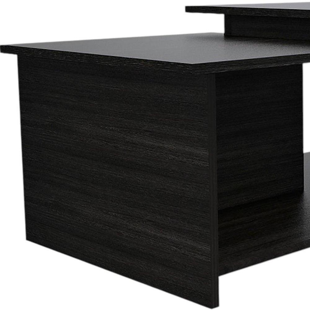 Set of Two Espresso and Black Wood Floor Shelf Furniture Set