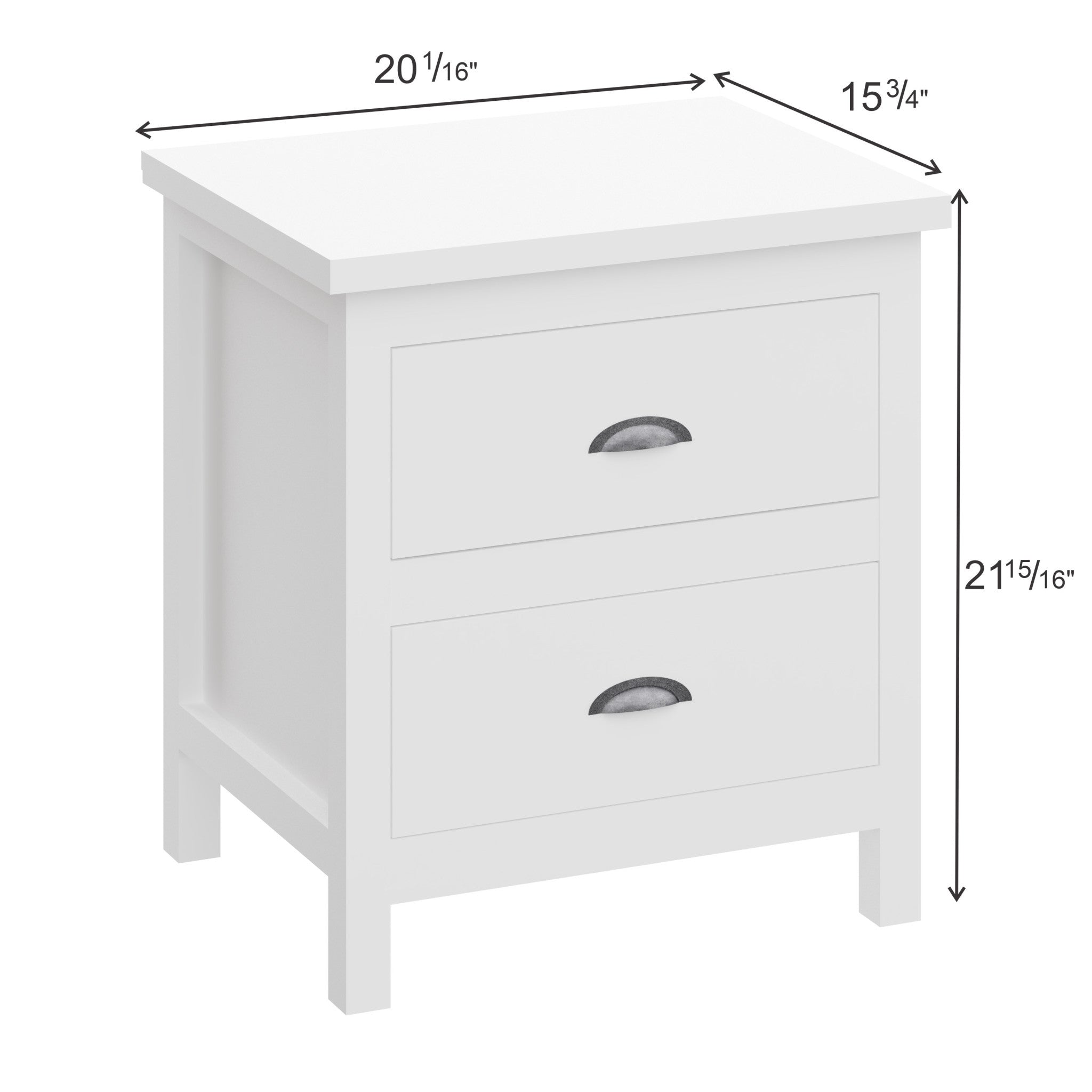 20" White Two Drawer Nightstand With Solid Wood Top