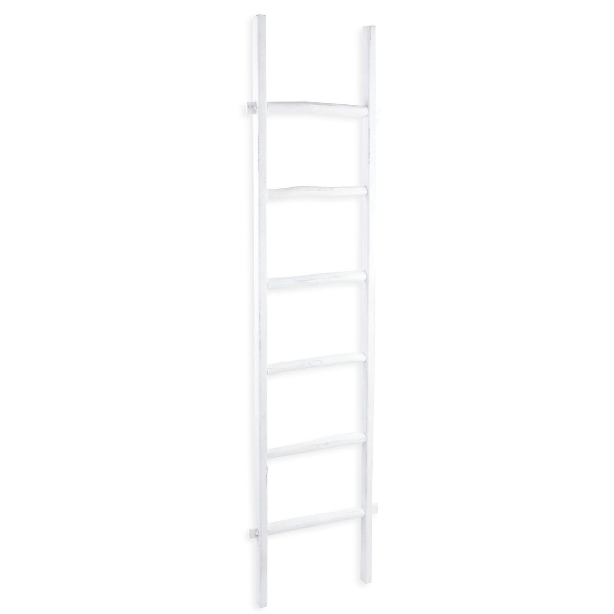 76" White Distressed Solid Wood Four Step Ladder Shelf