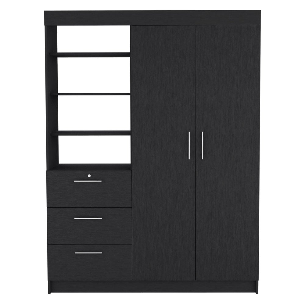 79" Black Wood Two Door Three Drawer Combo Dresser