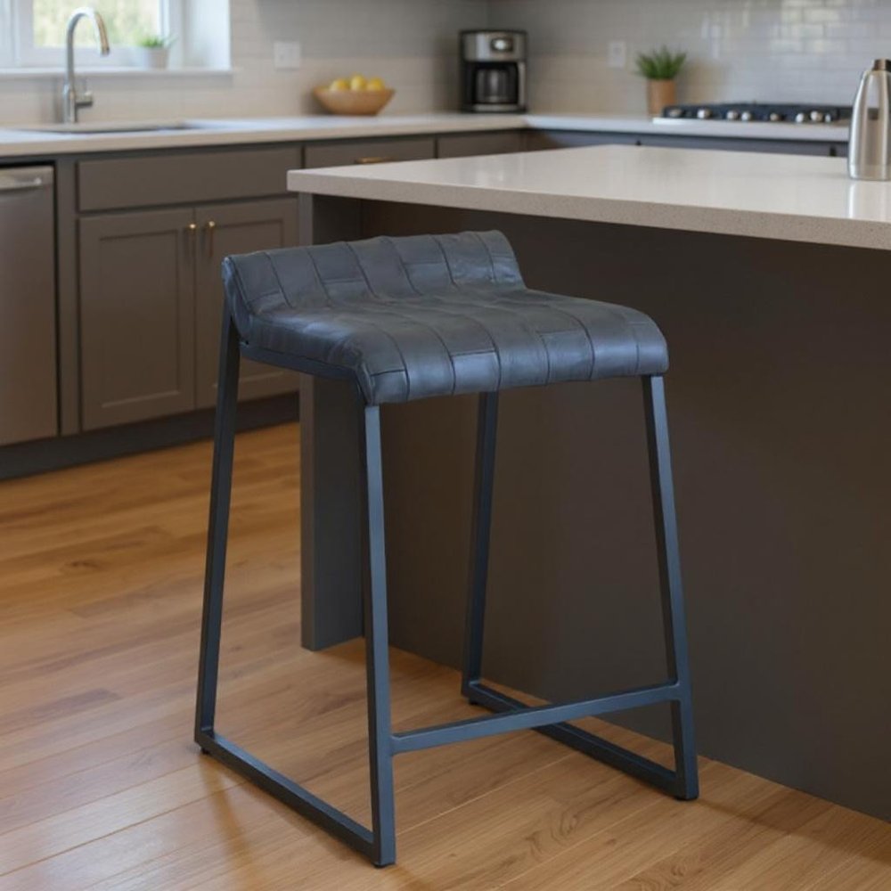 25" Gray Iron Low Back Counter Height Bar Chair