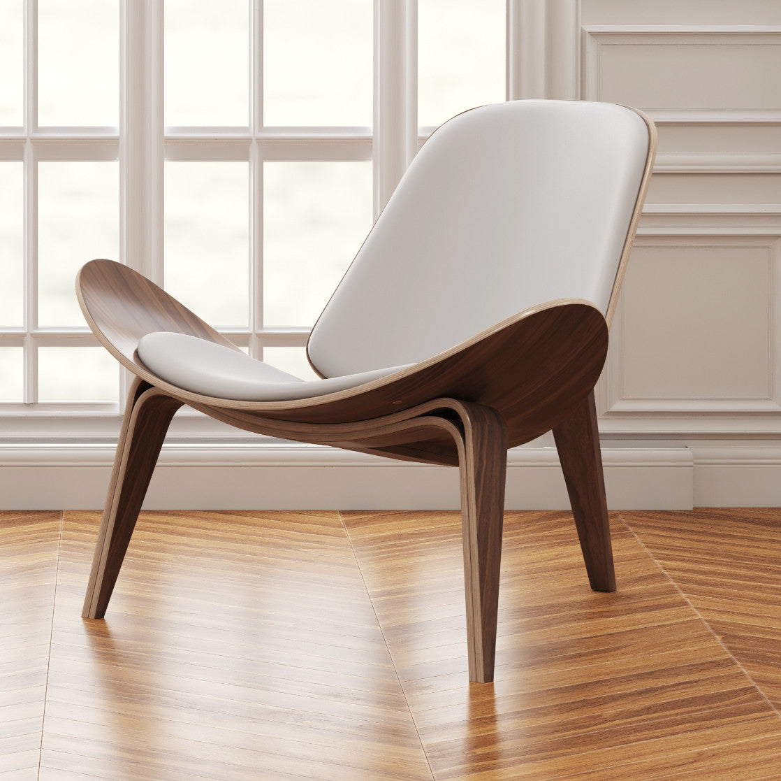 36" White and Brown Faux Leather Lounge Chair