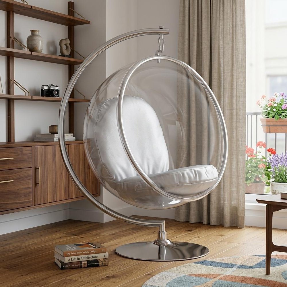 42" Silver Faux Leather Balloon Chair