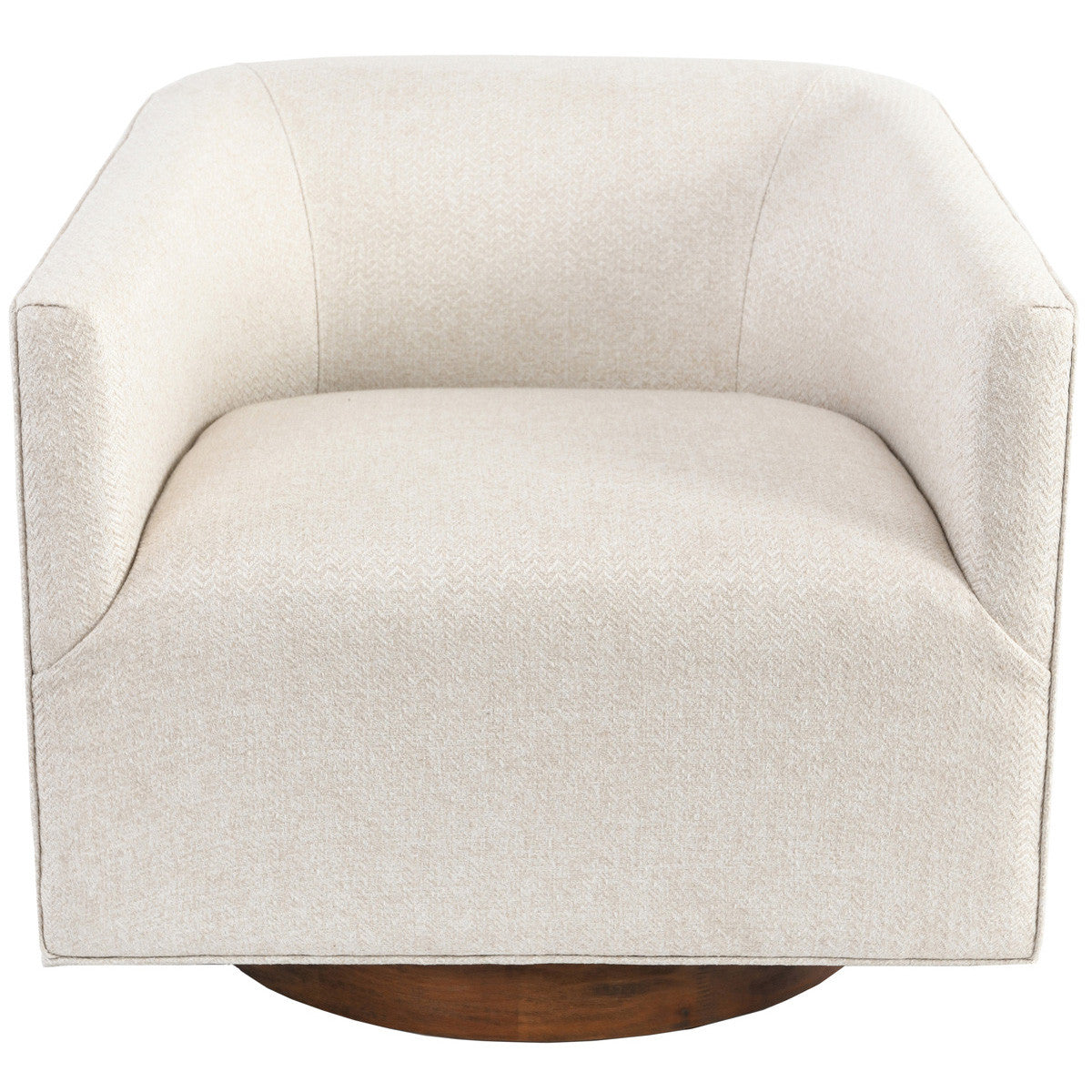 30" Beige and Wood Brown Polyester Chevron Swivel Barrel Chair
