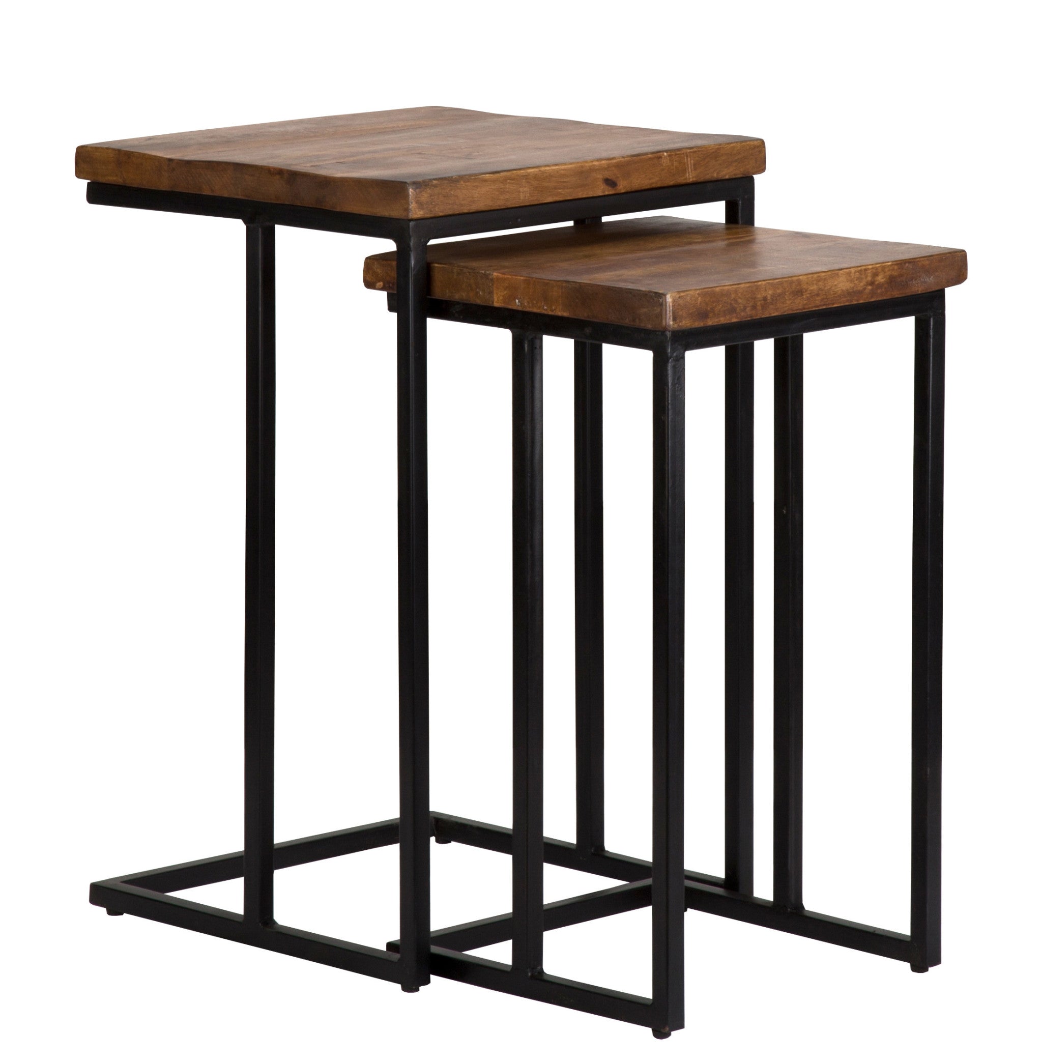Set of Two 26" Black and Mahogany Solid Wood Nested Tables