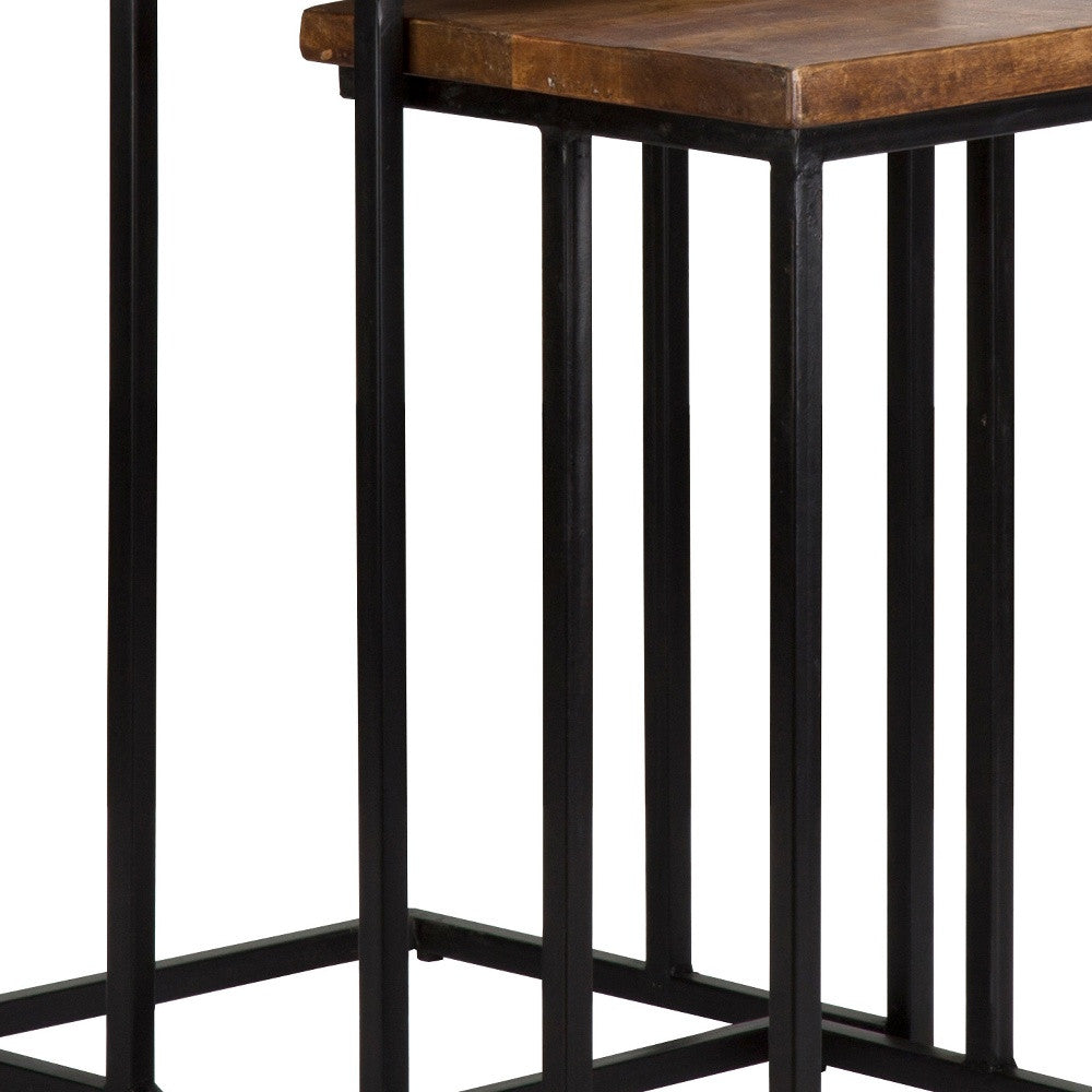Set of Two 26" Black and Mahogany Solid Wood Nested Tables