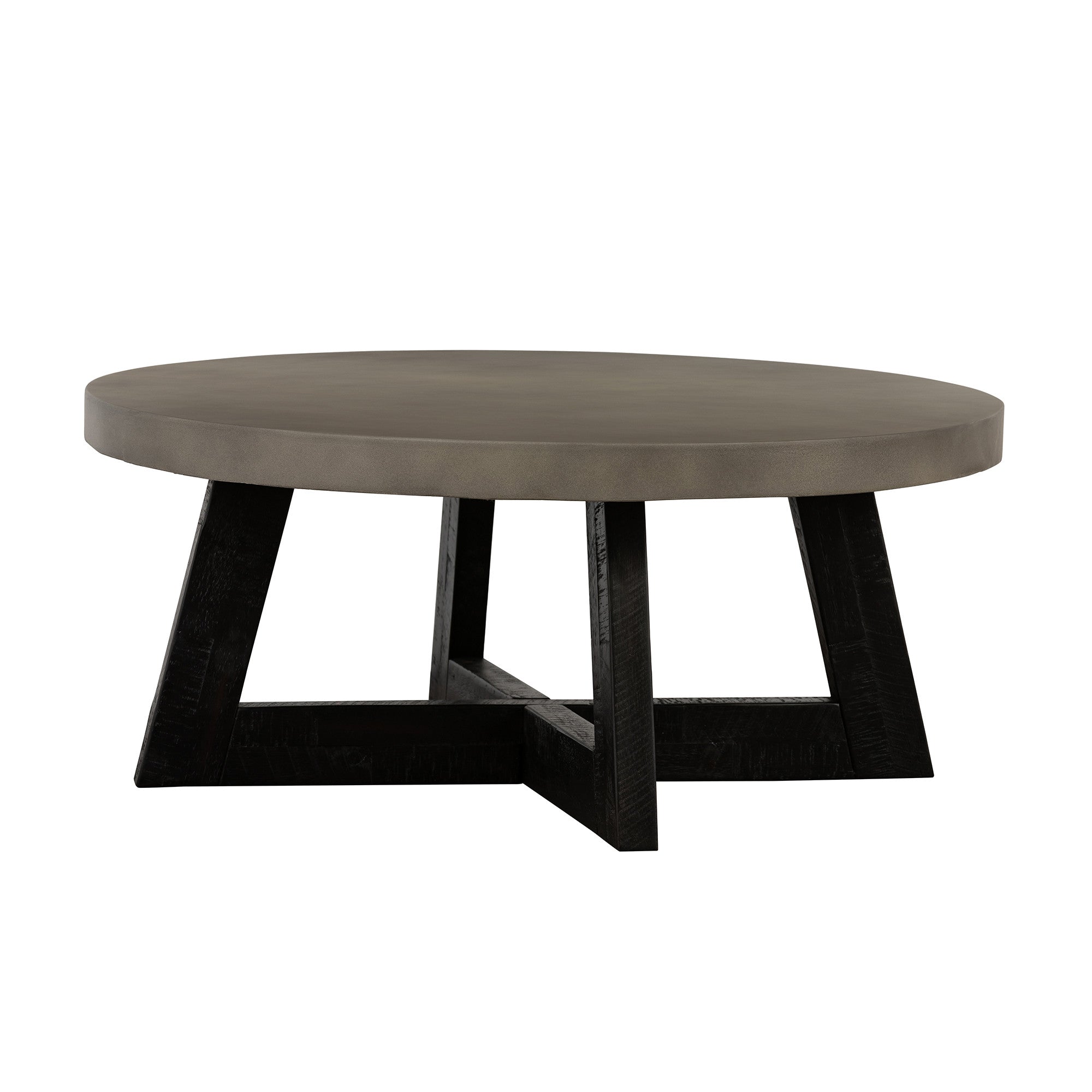 36" Gray And Black Concrete And Solid Wood Round Coffee Table