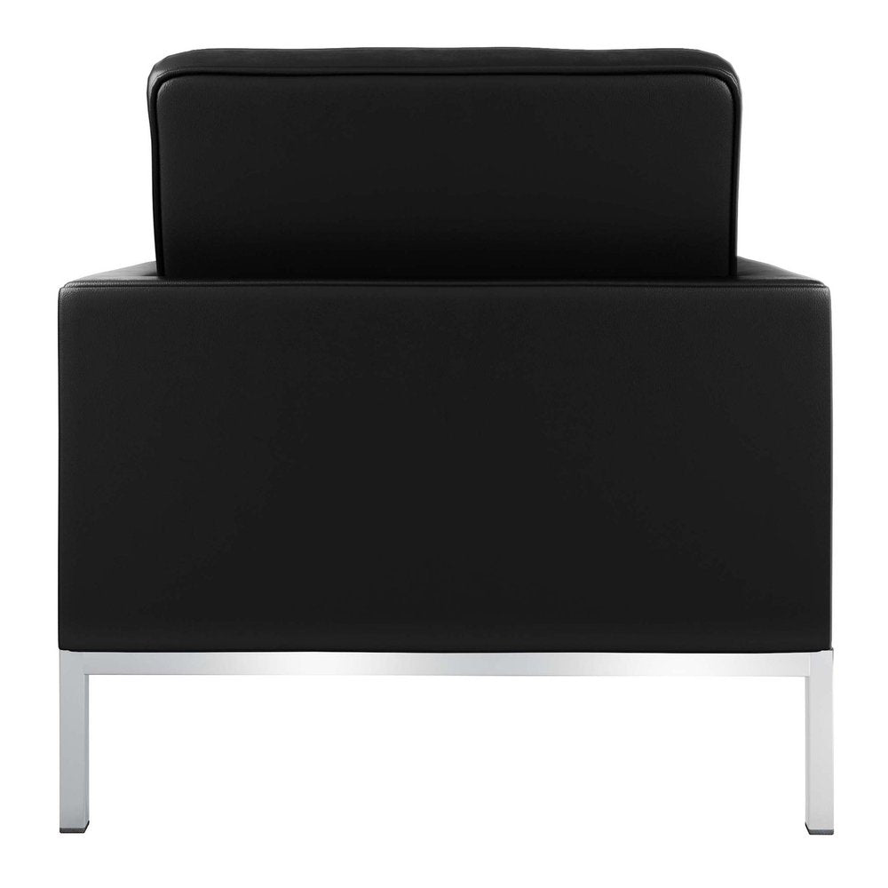 31" Black and Silver Italian Leather Tufted Club Chair