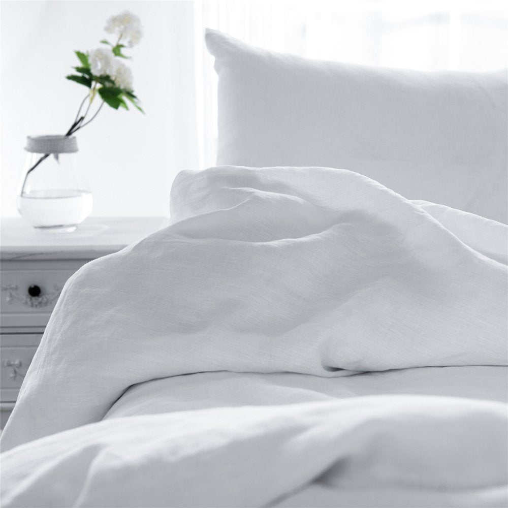 Set of Two White Linen Standard Pillowcases