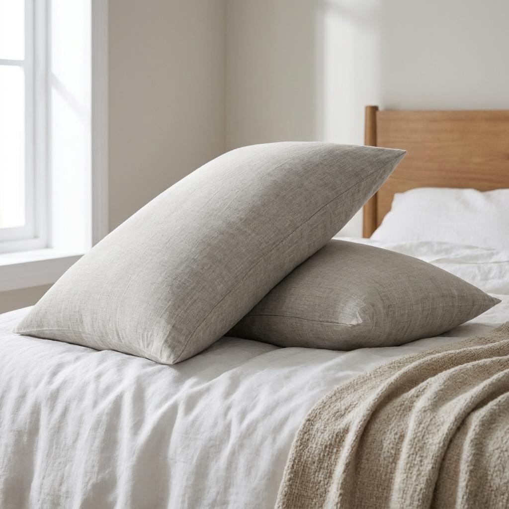 Set of Two Light Gray Linen Standard Pillowcases