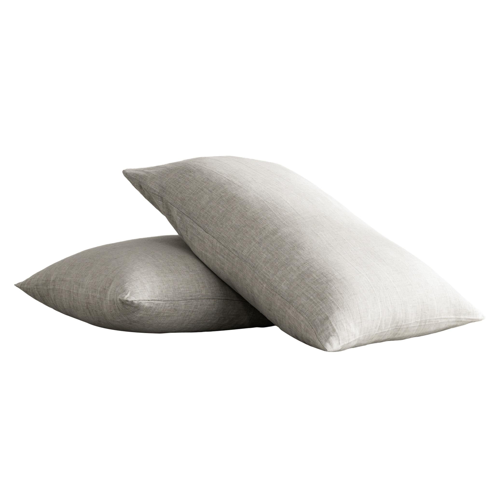 Set of Two Light Gray Linen Standard Pillowcases