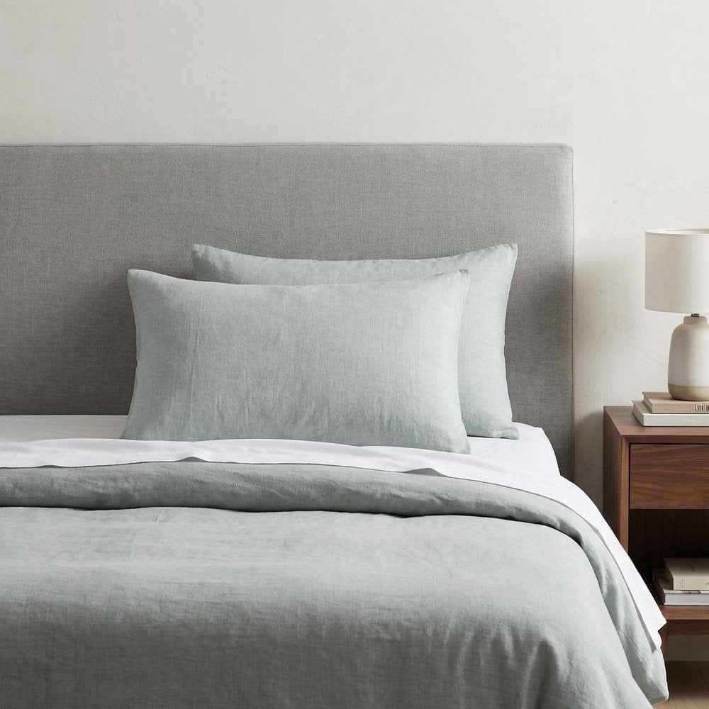 Set of Two White Linen Standard Pillowcases