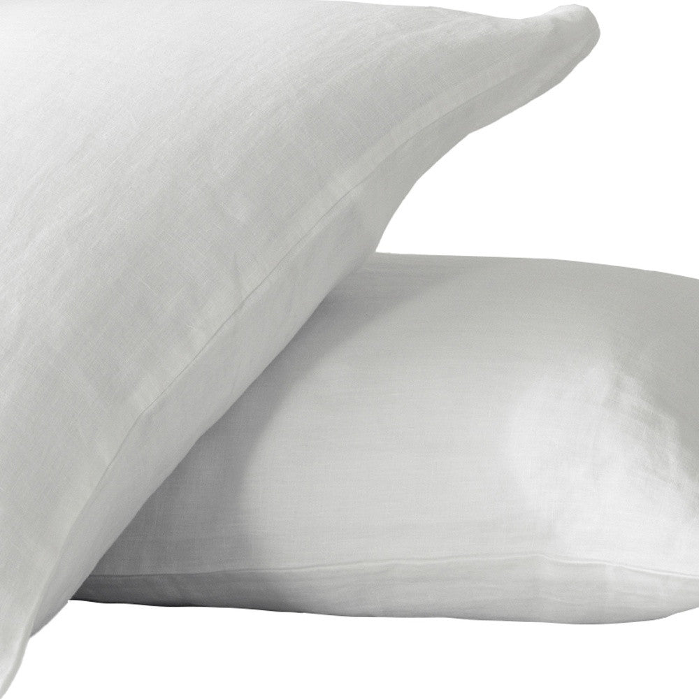 Set of Two Ivory Linen King Pillowcases