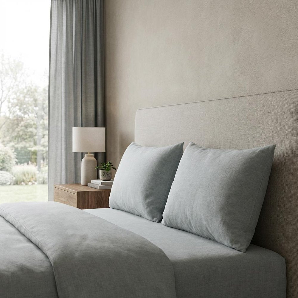 Set of Two Blue Linen King Pillowcases