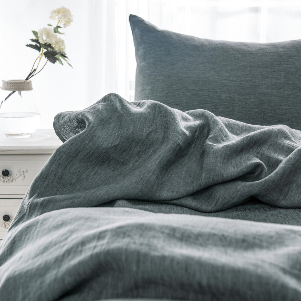 Set of Two Slate Gray Linen King Pillowcases