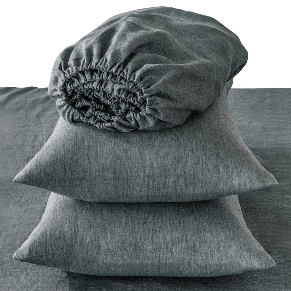 Four Piece Slate Gray Linen Queen Sheet Set