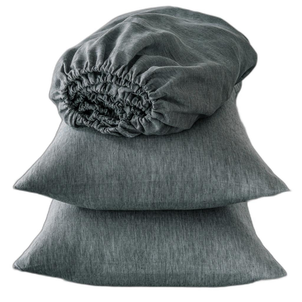 Four Piece Slate Gray Linen Queen Sheet Set