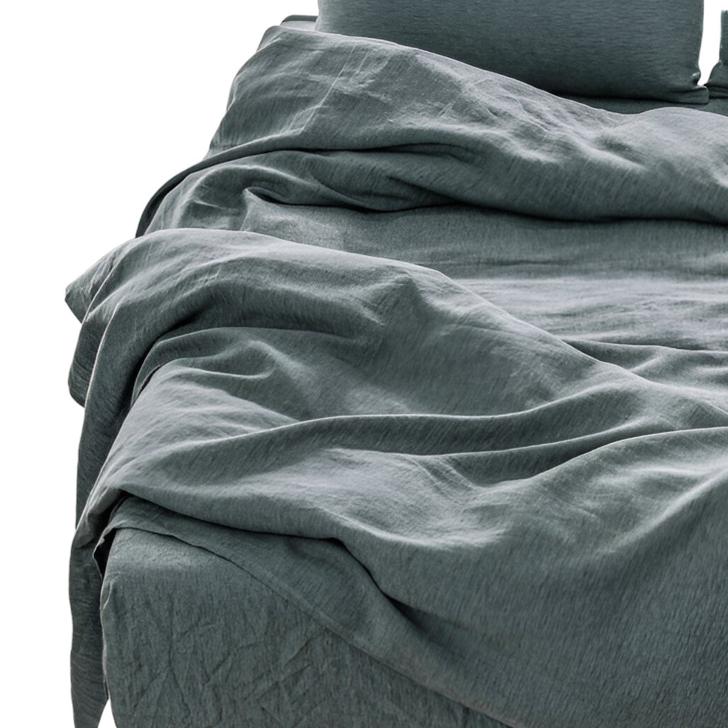 Four Piece Slate Gray Linen Queen Sheet Set