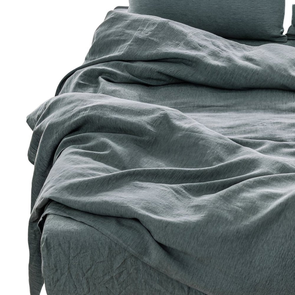 Four Piece Slate Gray Linen California King Sheet Set