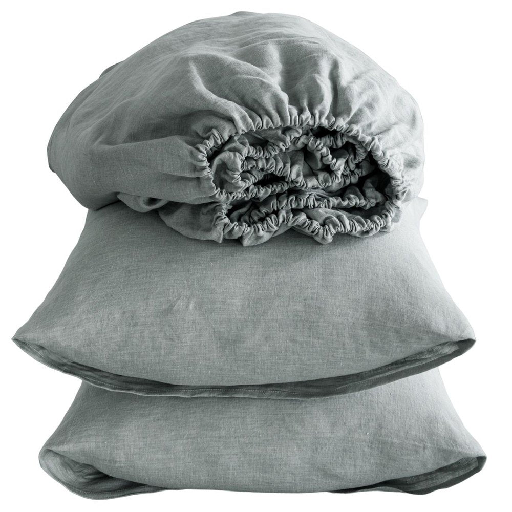 Four Piece Slate Gray Linen Sheet Set