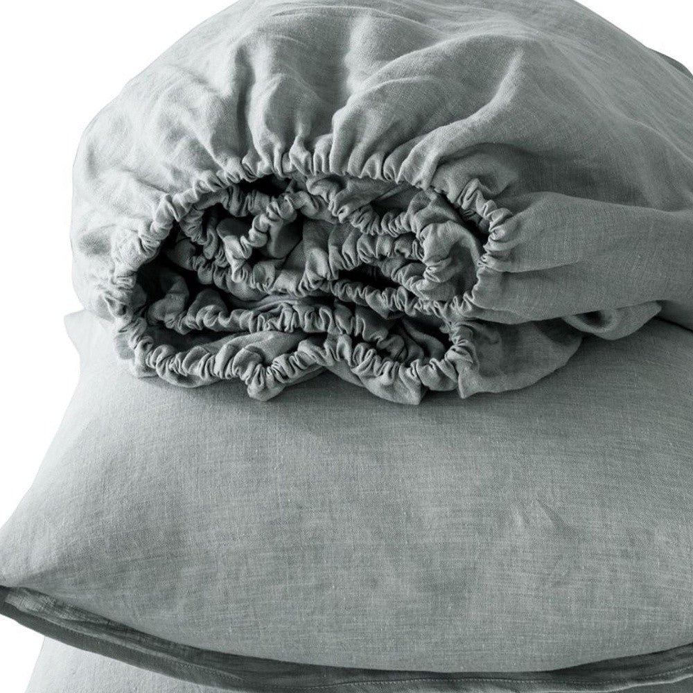 Four Piece Blue Linen California King Sheet Set