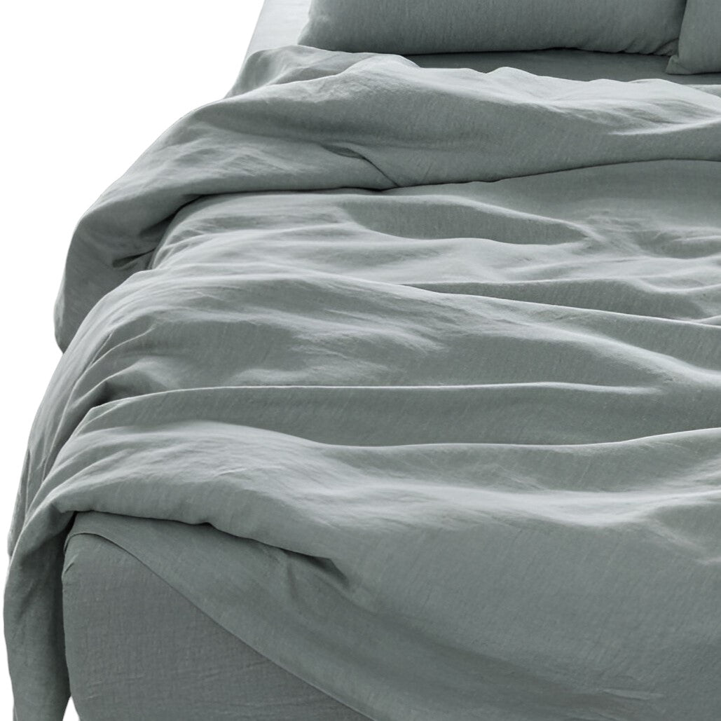 Four Piece Blue Linen California King Sheet Set