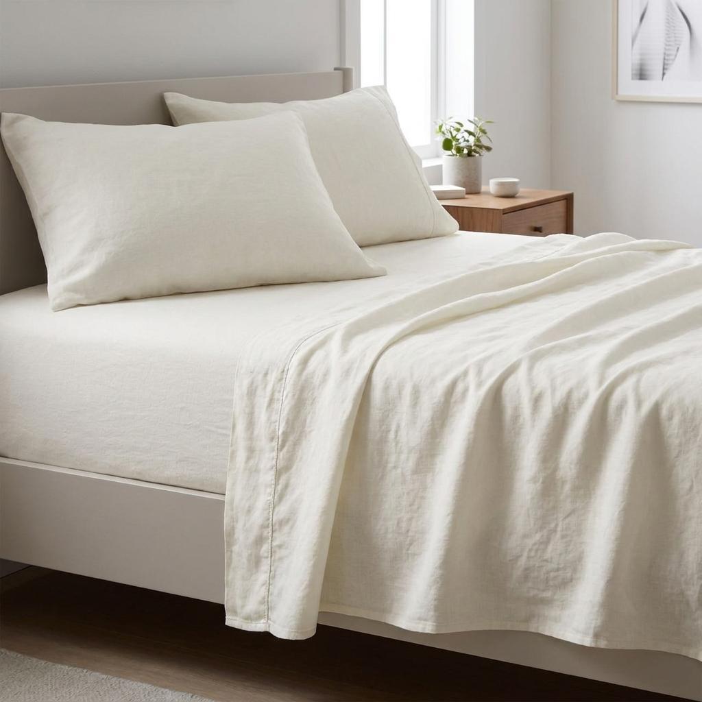 Four Piece Ivory Linen Sheet Set