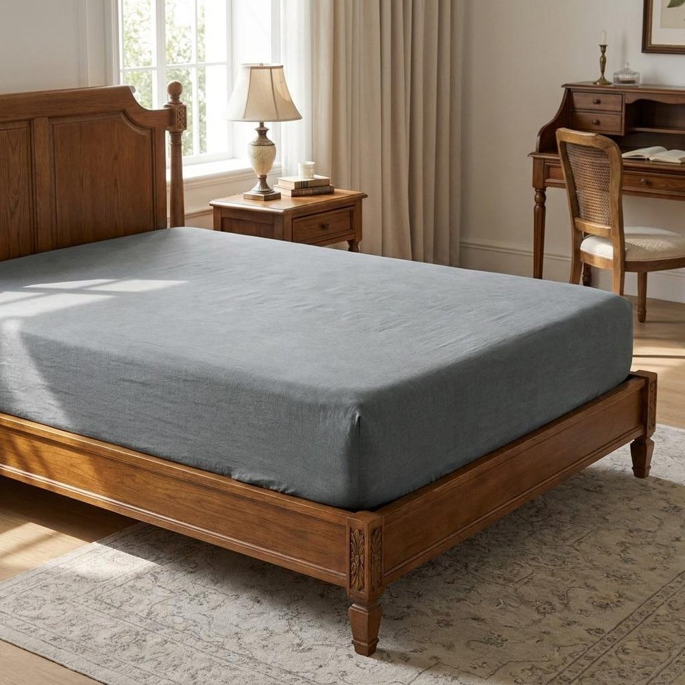 Slate Gray Linen Queen Fitted sheet