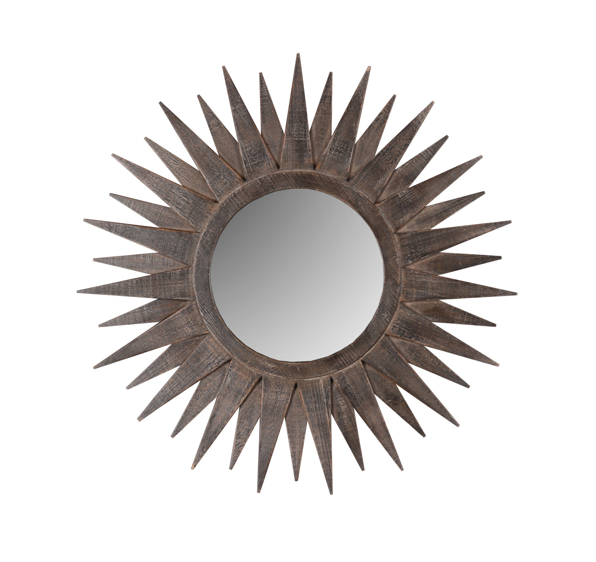 30" Brown Sunburst Wood Framed Accent Mirror