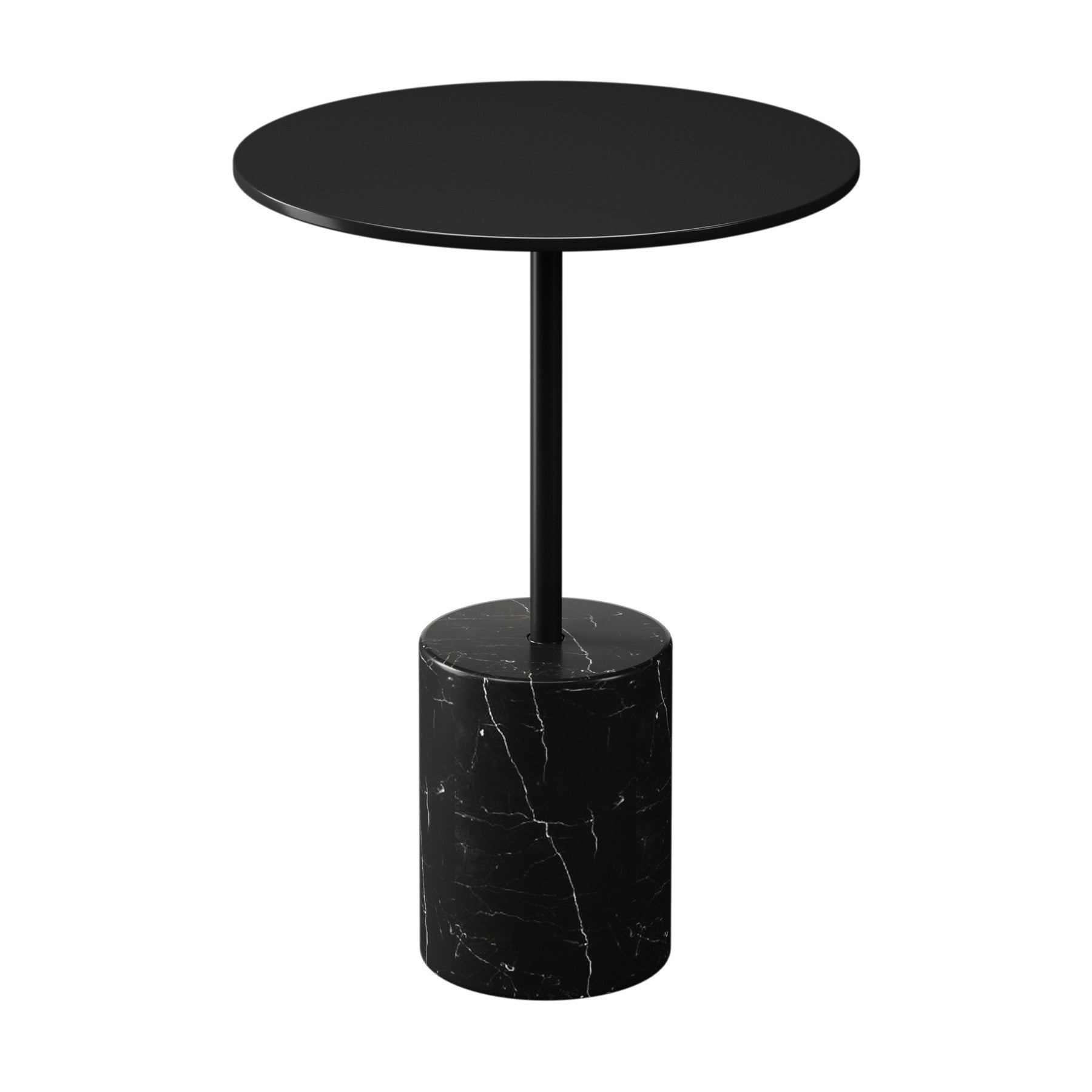 20" Black Steel and Marble Round Pedestal End Table