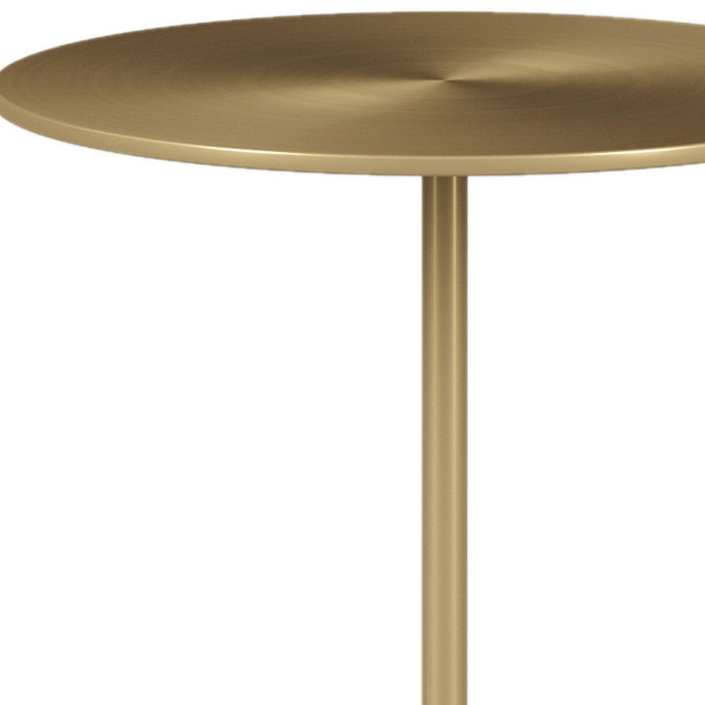20" White And Gold Steel Round Pedestal End Table