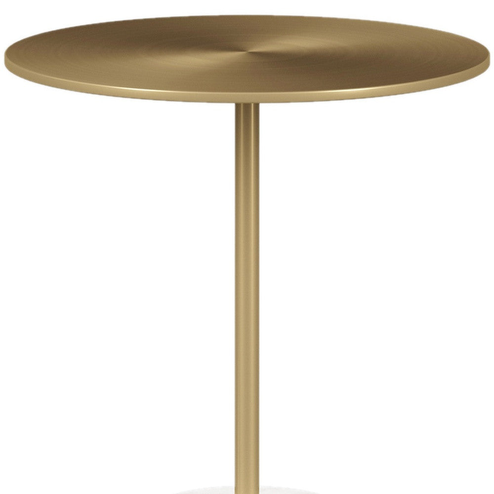 20" White And Gold Steel Round Pedestal End Table