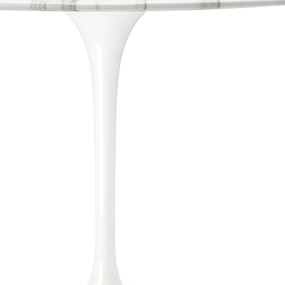 40" White Rounded Stone And Metal Pedestal Base Dining Table